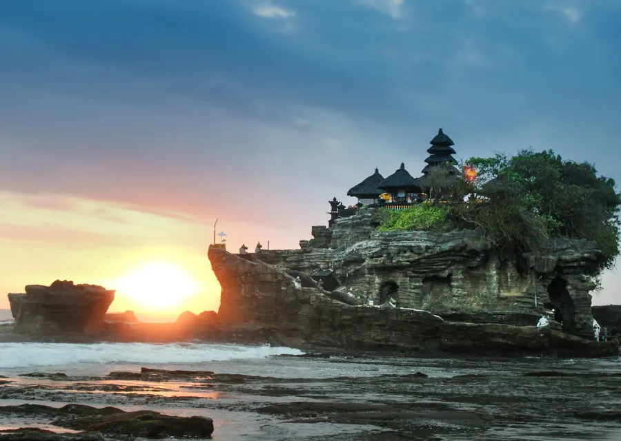 Tanah Lot sea temple in Bali at sunset