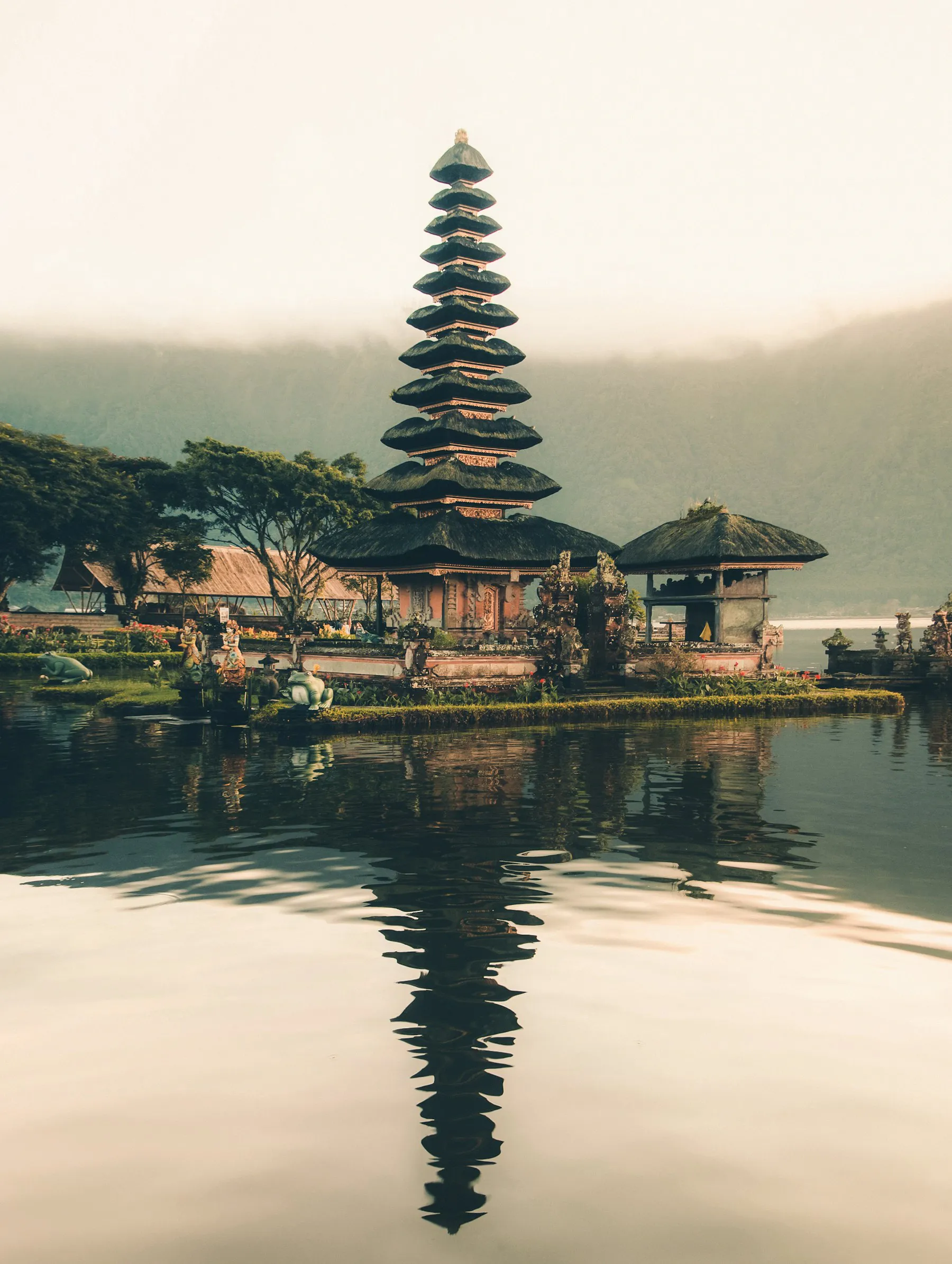 Pura Ulun Danu Bratan temple reflected in a lake