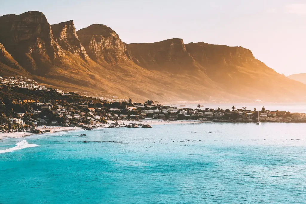Turquoise bay below the Twelve Apostles mountains near Cape Town