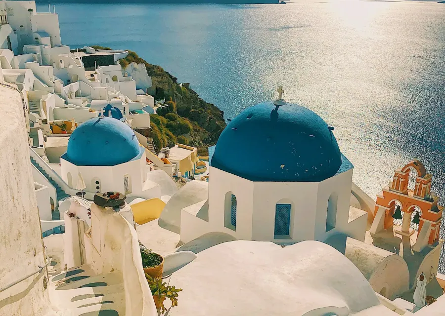 Blue-domed church above the Santorini caldera