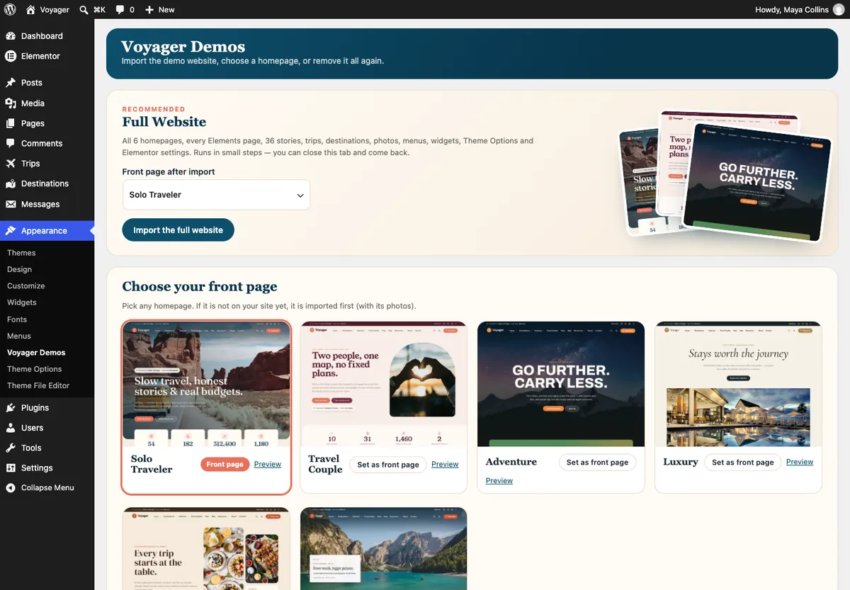 Appearance → Voyager Demos