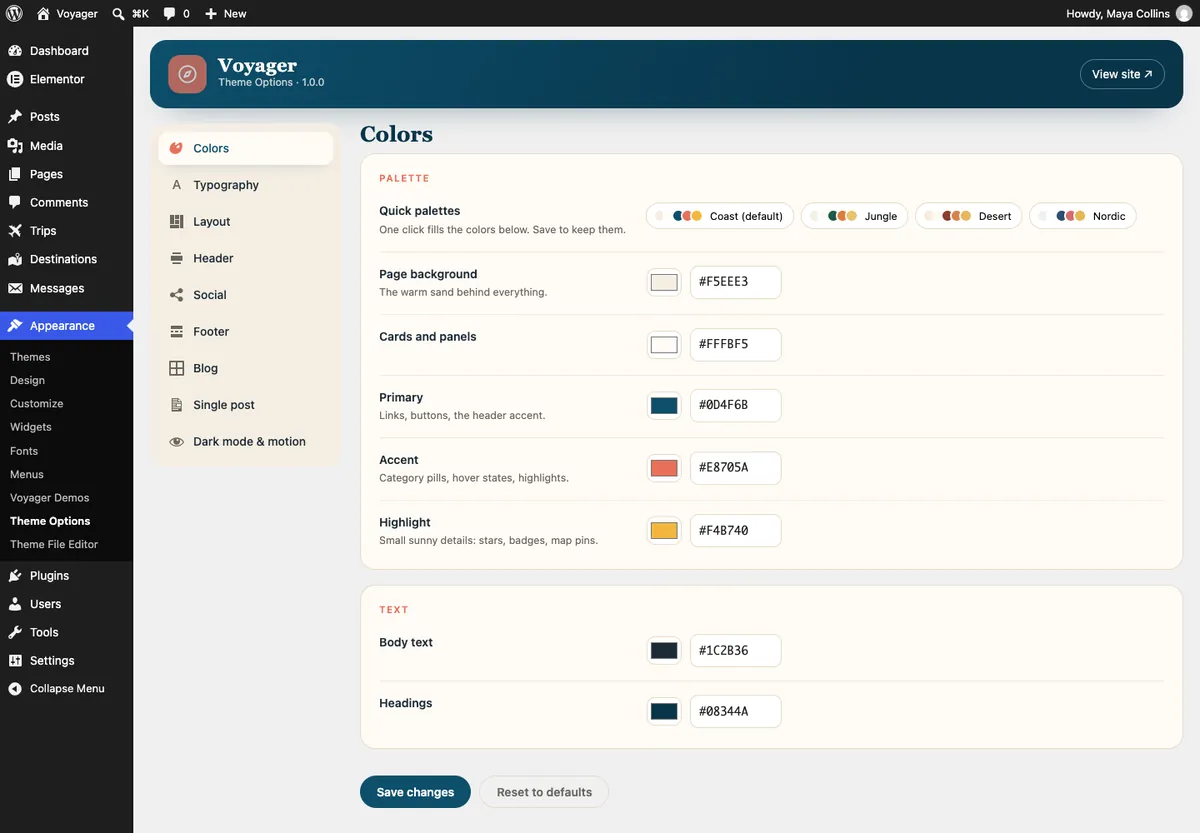 Theme Options → Colors