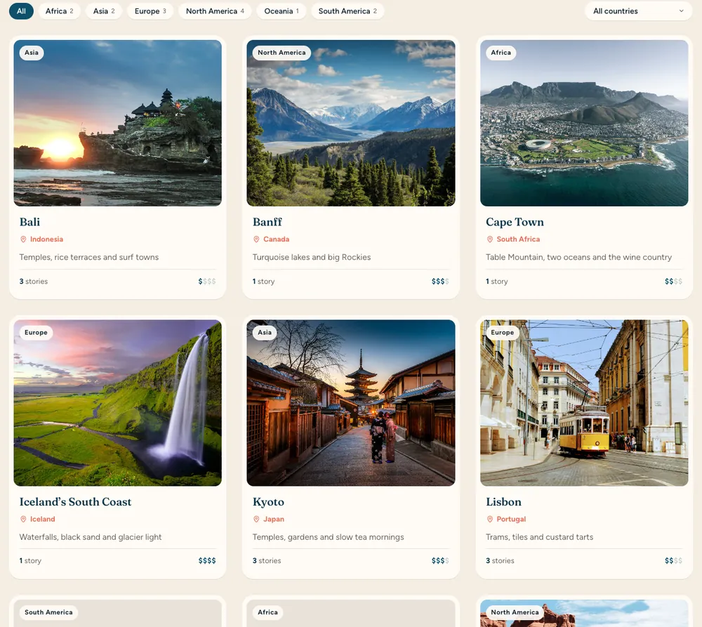 Destinations Grid