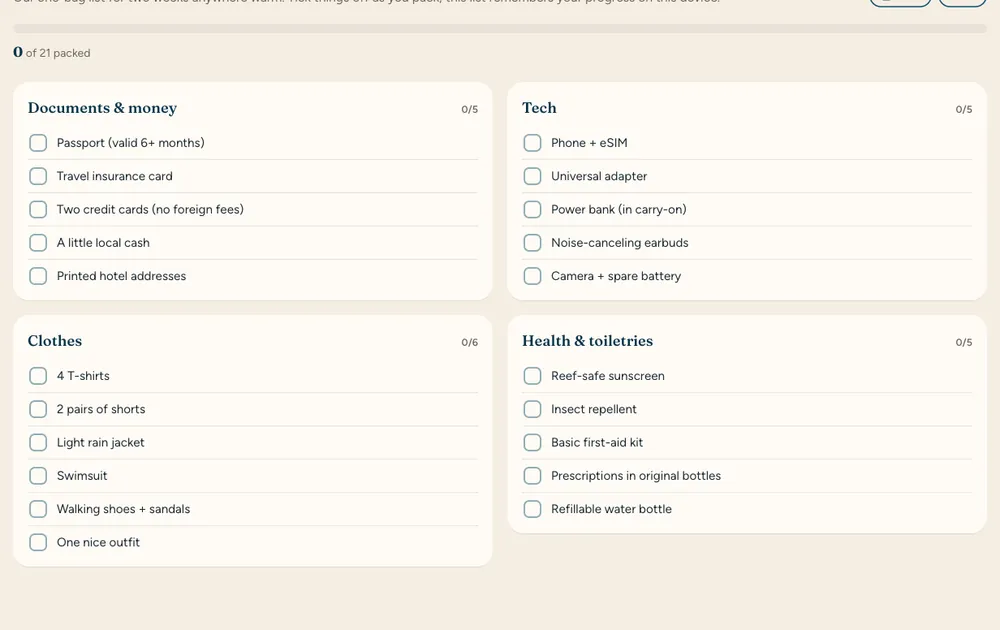 Packing List