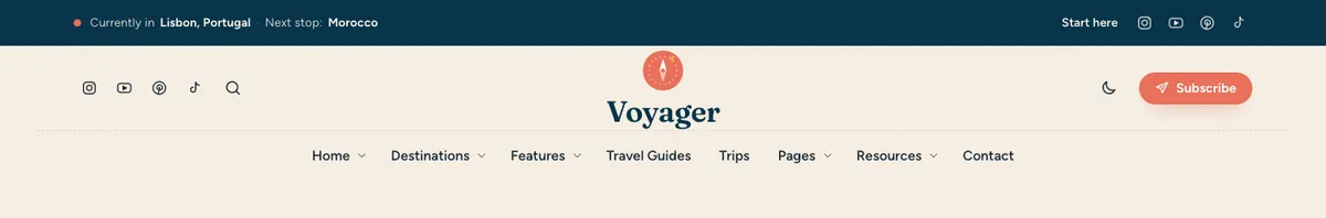 Centered: big logo above the menu
